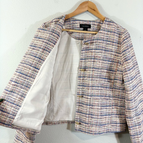 Halogen Tweed Blazer Size L Multicolor Four Pocket Button Front Business Casual - Picture 7 of 10